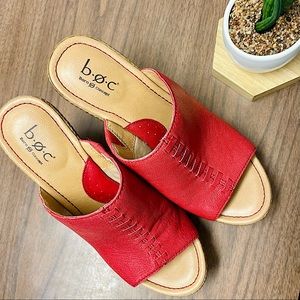 b.o.c. Born Concept Red Leather Wedge Mule - Size 6